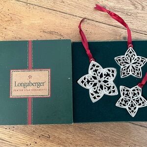 Longaberger Pewter Star Ornaments with Red Ribbon